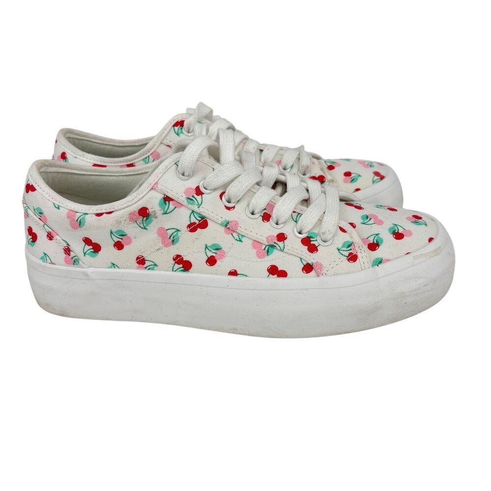 Sincerely Jules Sneakers Womens Size 8 White Pink Red Cherry Print Lace Up